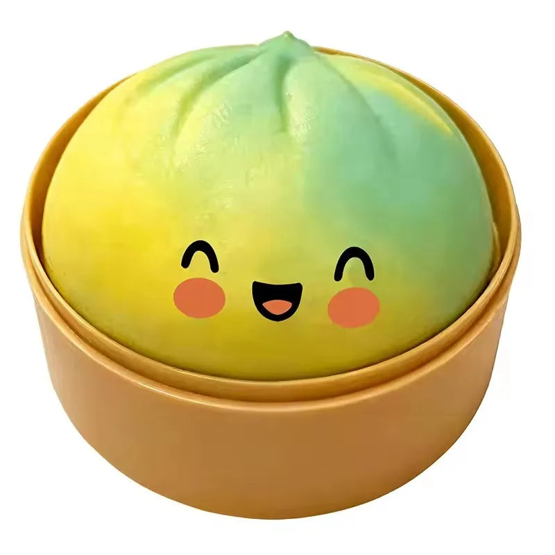 Dumpling Squishy shaped stress relief ball with slow bounce and soft touch, used for stress relief in office and home decor as an adult